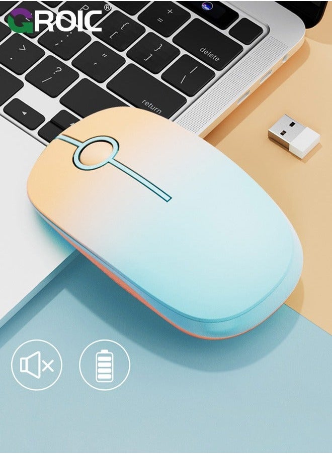 Wireless Mouse, 2.4G Slim Portable Computer Mouse with Nano Receiver, Less Noise Mobile Optical Mice for Notebook, PC, Laptop, Computer, Mac (Gradient Orange to Mint Green)