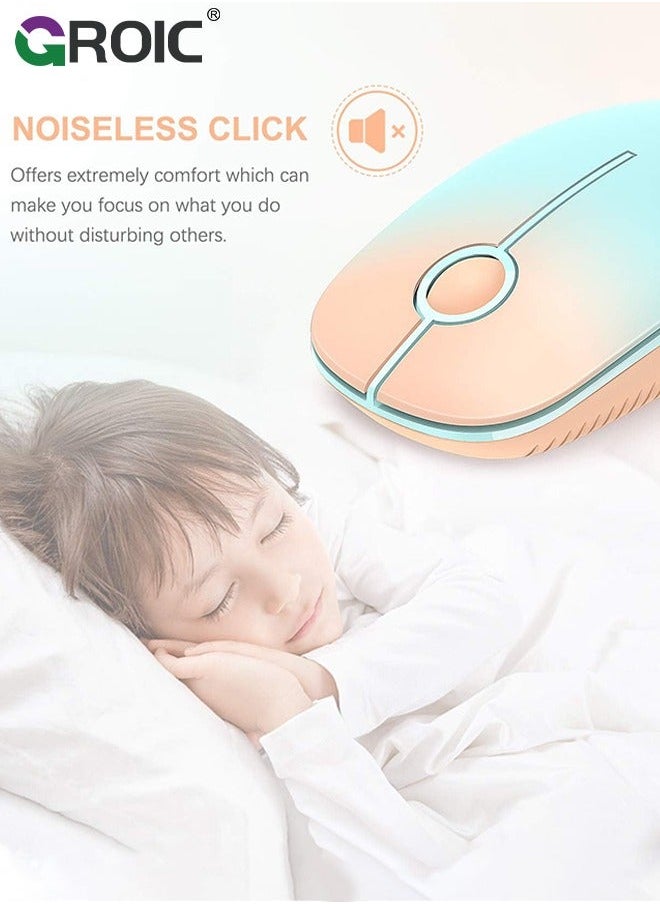 Wireless Mouse, 2.4G Slim Portable Computer Mouse with Nano Receiver, Less Noise Mobile Optical Mice for Notebook, PC, Laptop, Computer, Mac (Gradient Orange to Mint Green)