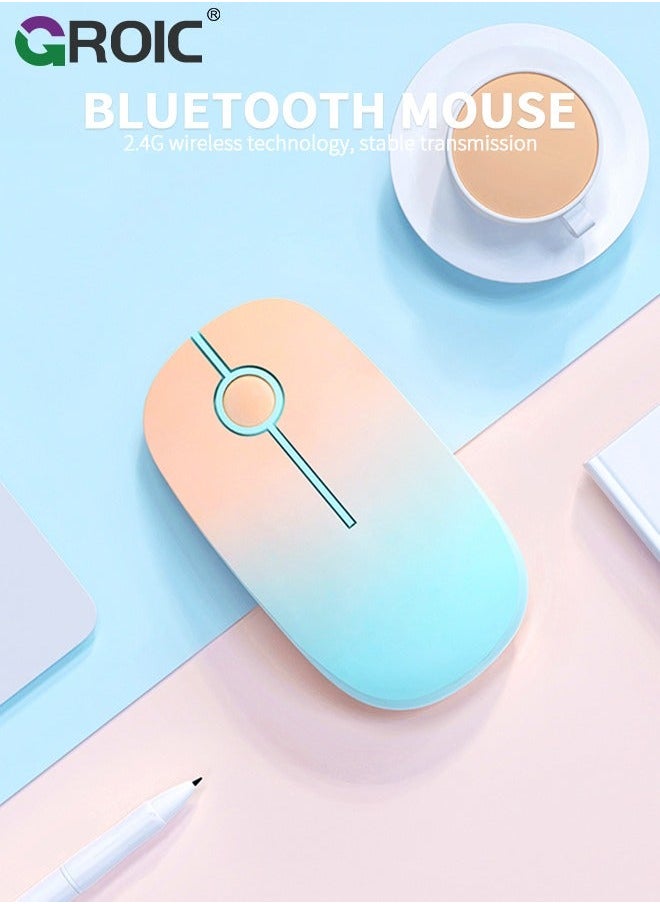 Wireless Mouse, 2.4G Slim Portable Computer Mouse with Nano Receiver, Less Noise Mobile Optical Mice for Notebook, PC, Laptop, Computer, Mac (Gradient Orange to Mint Green)