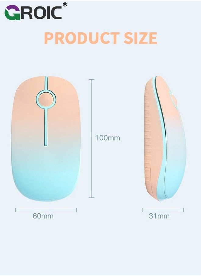 Wireless Mouse, 2.4G Slim Portable Computer Mouse with Nano Receiver, Less Noise Mobile Optical Mice for Notebook, PC, Laptop, Computer, Mac (Gradient Orange to Mint Green)