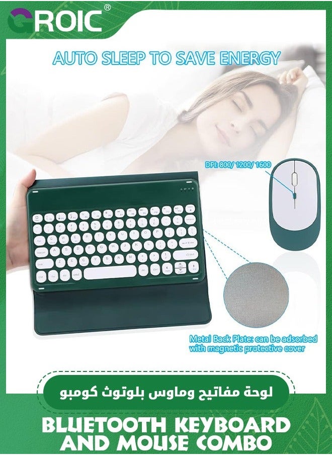 Ultra Slim Retro Green Bluetooth Keyboard and Mouse Combo, Compact Rechargeable Wireless for iPad, iPad Mini, Air Pro, iPhone, Windows Android Tablet Smartphone