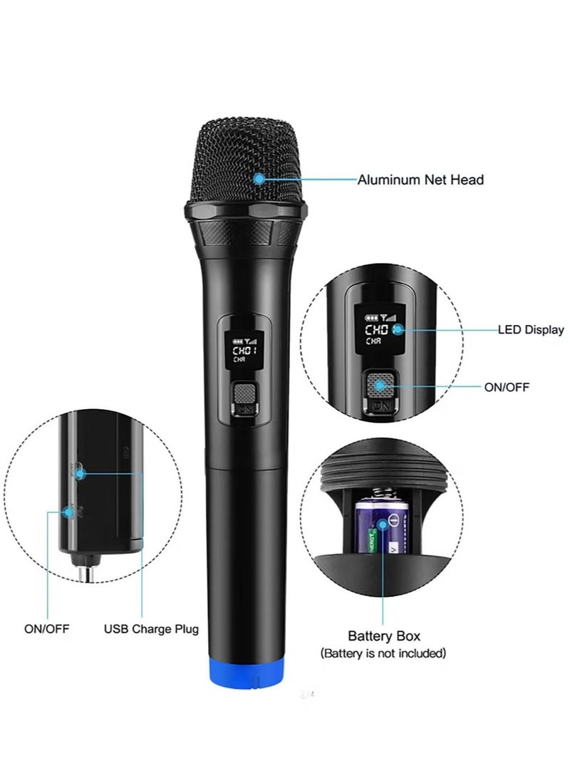 Wireless Unidirectional Microphone Handheld Mic With Receiver 1/4 Output For Conference/Weddings/Church/Stage/Party/Karaoke, (Duel Cordless) (Black)