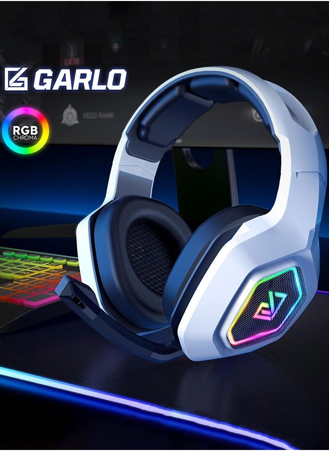 Garlo Wireless Gaming Headset with 7.1 Surround Sound & 60H+ Hrs, 2.4GHz/Wired/Bluetooth Gaming Headphones with USB and Type-c, RGB Over Ear Headphones for Pc, Ps4, Ps5, Switch, Laptop, Mobile, Mac