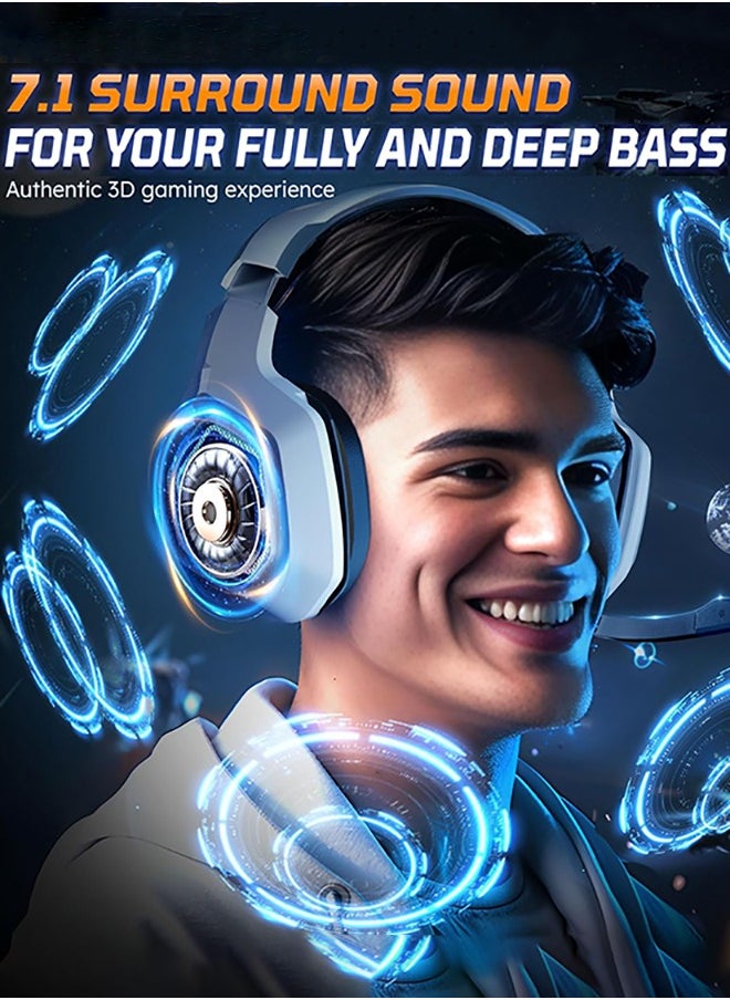 Garlo Wireless Gaming Headset with 7.1 Surround Sound & 60H+ Hrs, 2.4GHz/Wired/Bluetooth Gaming Headphones with USB and Type-c, RGB Over Ear Headphones for Pc, Ps4, Ps5, Switch, Laptop, Mobile, Mac