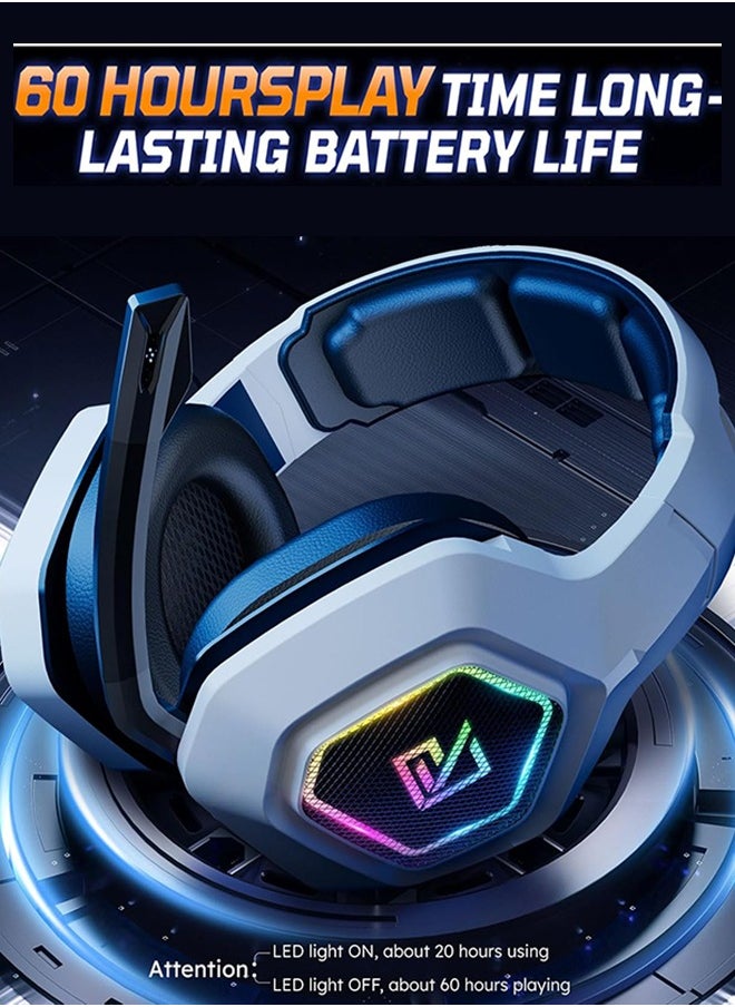 Garlo Wireless Gaming Headset with 7.1 Surround Sound & 60H+ Hrs, 2.4GHz/Wired/Bluetooth Gaming Headphones with USB and Type-c, RGB Over Ear Headphones for Pc, Ps4, Ps5, Switch, Laptop, Mobile, Mac