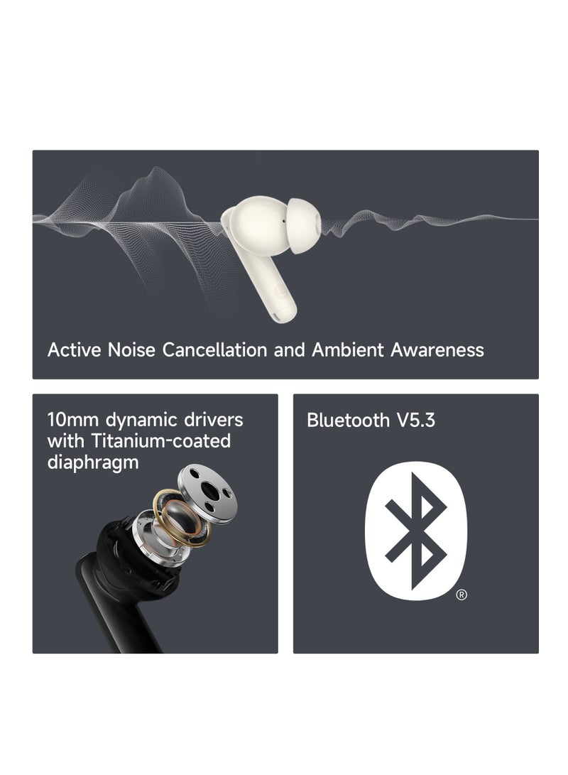 X5 Pro Active Noise Cancelling Bluetooth Earbuds – 31H Playtime, AI-Enhanced Calls, Fast Charge, IP55 Waterproof, Powerful Bass, Low Latency Mode - Pro Ivory