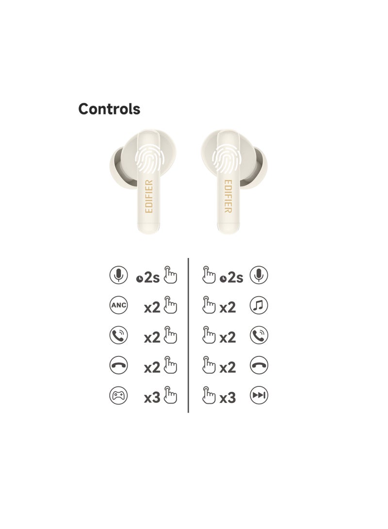X5 Pro Active Noise Cancelling Bluetooth Earbuds – 31H Playtime, AI-Enhanced Calls, Fast Charge, IP55 Waterproof, Powerful Bass, Low Latency Mode - Pro Ivory