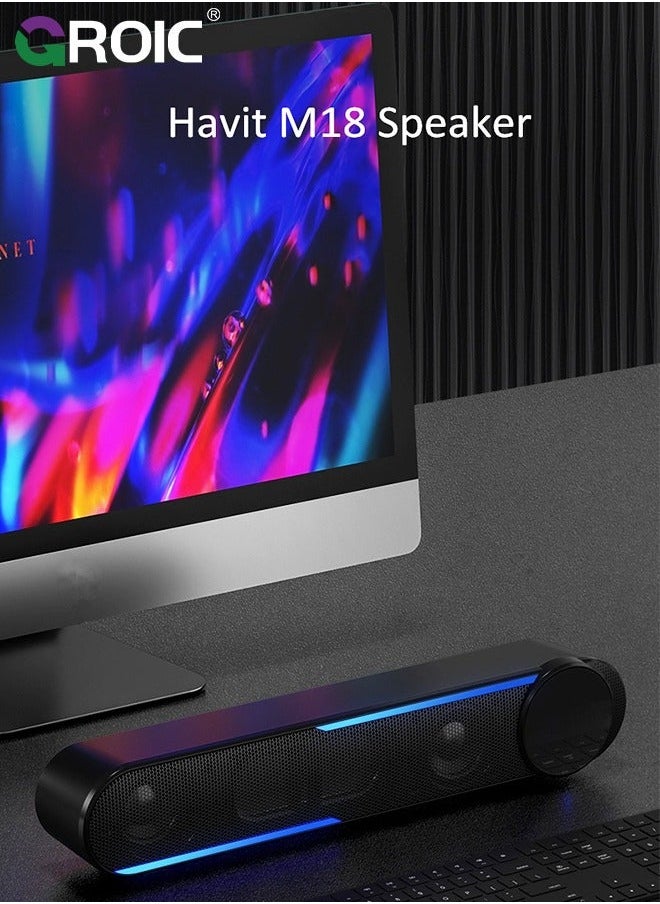 Wireless Computer Speakers PC Soundbar for Monitor - Clear Sound, Bluetooth Speakers, 3.5mm AUX, Big Volume Control Laptop Tablet Compatible