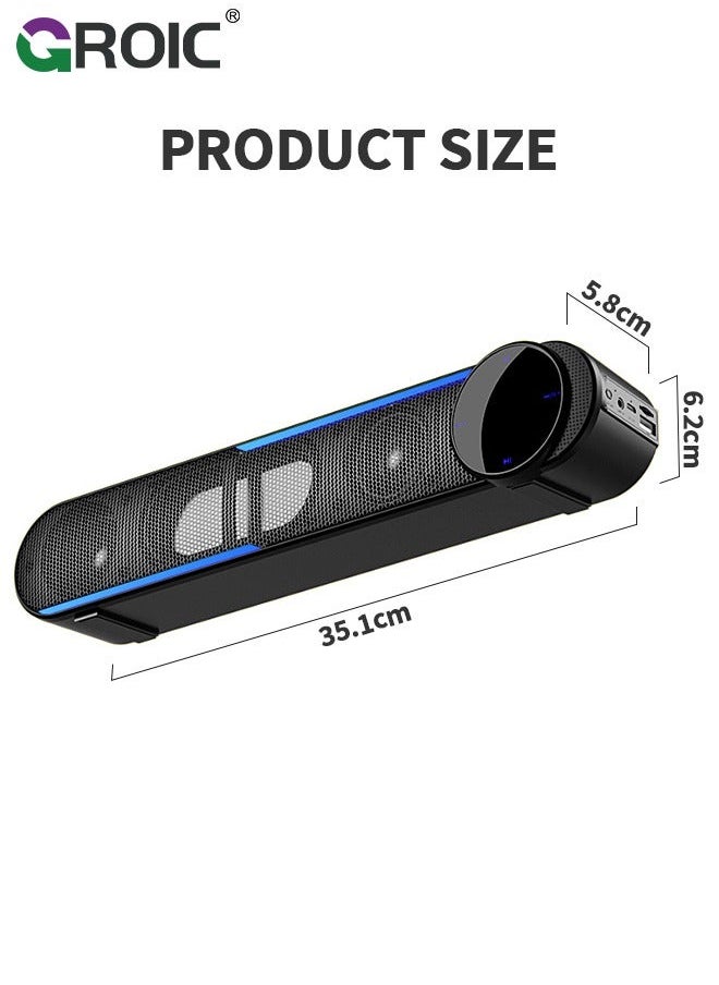 Wireless Computer Speakers PC Soundbar for Monitor - Clear Sound, Bluetooth Speakers, 3.5mm AUX, Big Volume Control Laptop Tablet Compatible