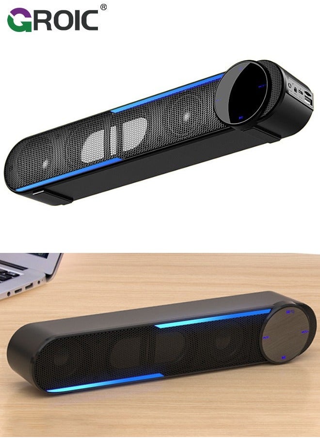 Wireless Computer Speakers PC Soundbar for Monitor - Clear Sound, Bluetooth Speakers, 3.5mm AUX, Big Volume Control Laptop Tablet Compatible