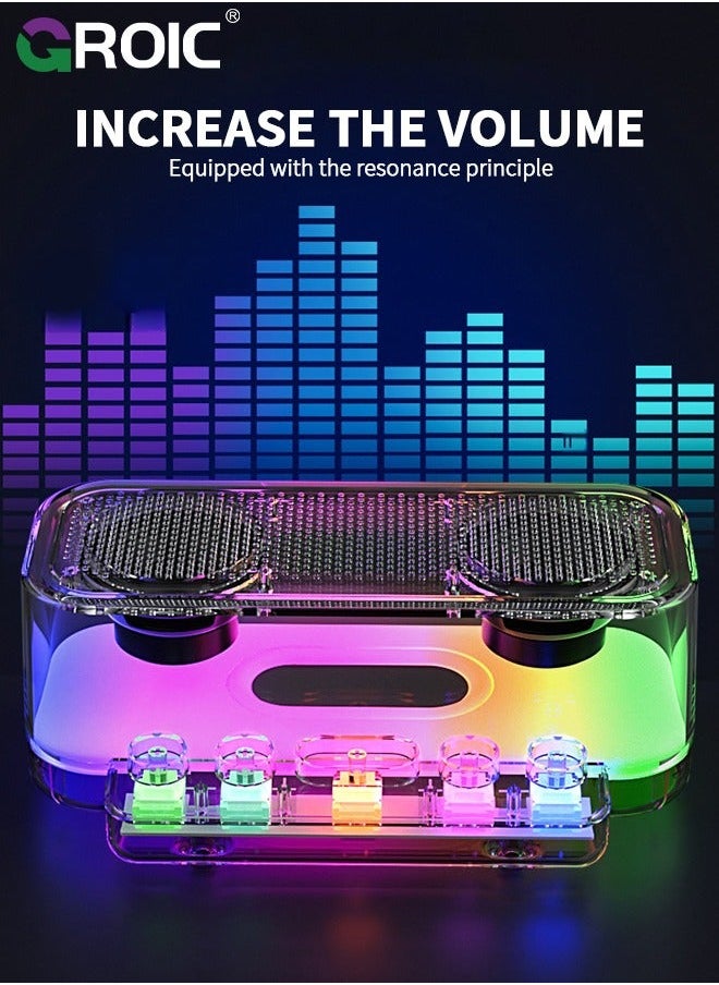 Bluetooth Speakers, Stereo Sound Wireless Speaker with RGB Light and Mechanical Buttons, IPX5 Waterproof Portable for Phones, Tablets, Laptops