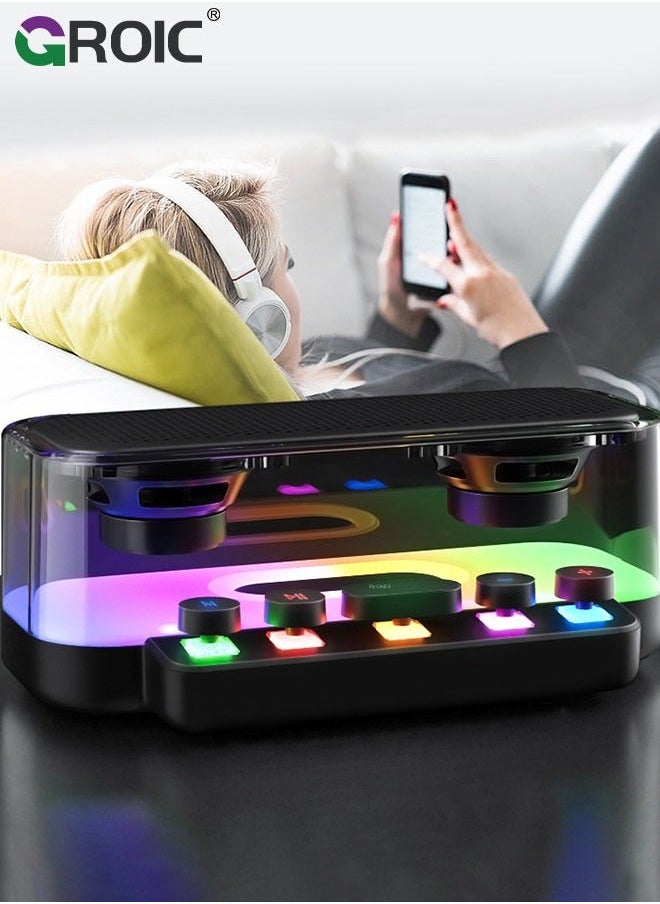 Bluetooth Speakers, Stereo Sound Wireless Speaker with RGB Light and Mechanical Buttons, IPX5 Waterproof Portable for Phones, Tablets, Laptops