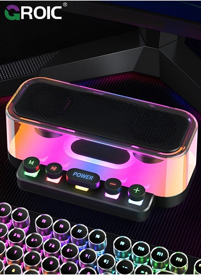 Bluetooth Speakers, Stereo Sound Wireless Speaker with RGB Light and Mechanical Buttons, IPX5 Waterproof Portable for Phones, Tablets, Laptops