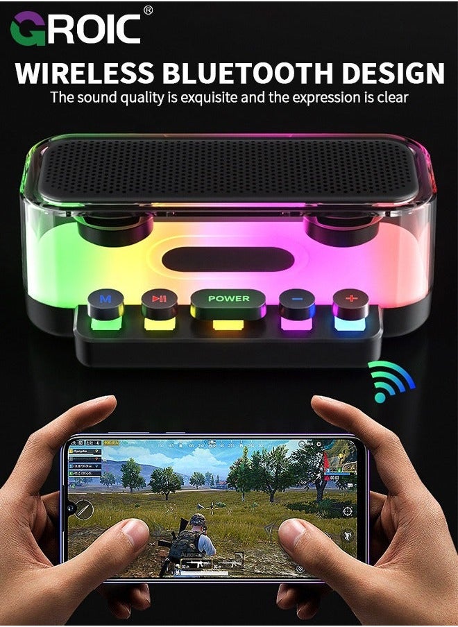 Bluetooth Speakers, Stereo Sound Wireless Speaker with RGB Light and Mechanical Buttons, IPX5 Waterproof Portable for Phones, Tablets, Laptops