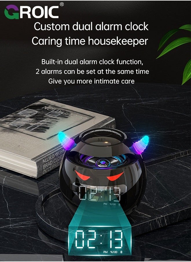 Black Portable Wireless Bluetooth Speaker Colorful Subwoofer with Led Display Fm Radio Alarm Clock HiFi Card Mp3 Music Play for Party Outdoor