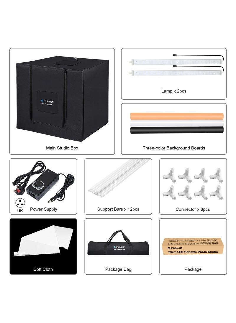 31.5Inch/80cm Folding Portable 80W 8500LM White Light Photo Lighting Studio Shooting Tent Box Kit with 3 Colors Backdrops (Black, White, Orange)