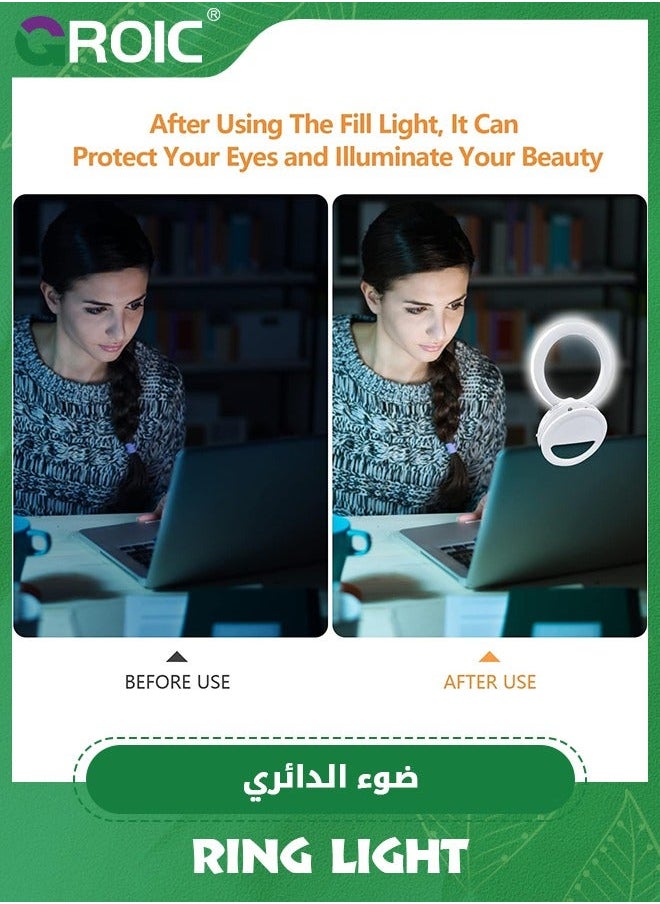 Ring Light for Laptop, Video Conference Lighting kit Zoom Meetings, 500mAh Battery Operated Portable Light, 3 Color Modes 3000K-7000K Dimmable Selfie Ringlight Phone/Computer/Makeup