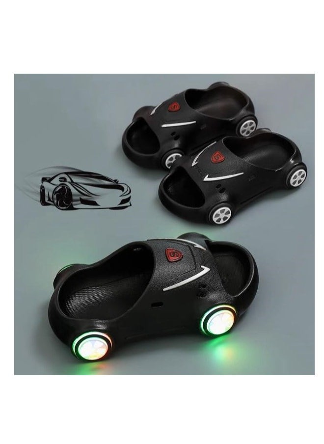 Children's Cute Sports Car Illuminated Slippers Soft Bottom Anti Slip Baby Slippers