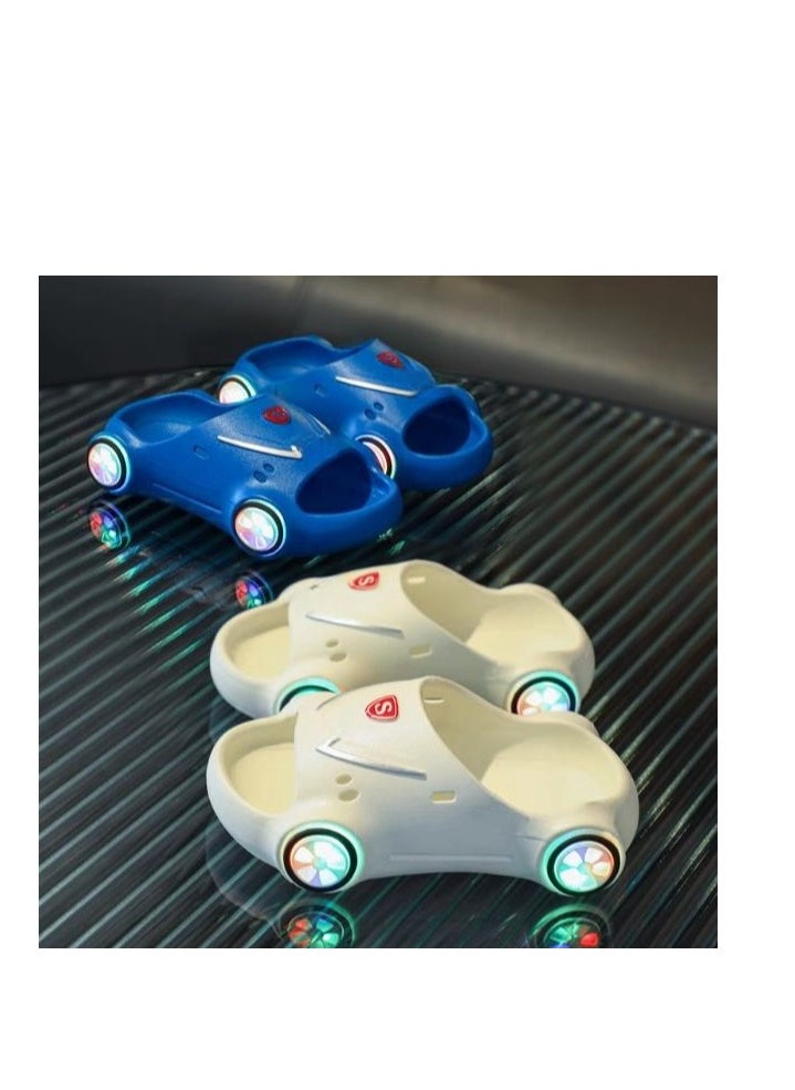 Children's Cute Sports Car Illuminated Slippers Soft Bottom Anti Slip Baby Slippers