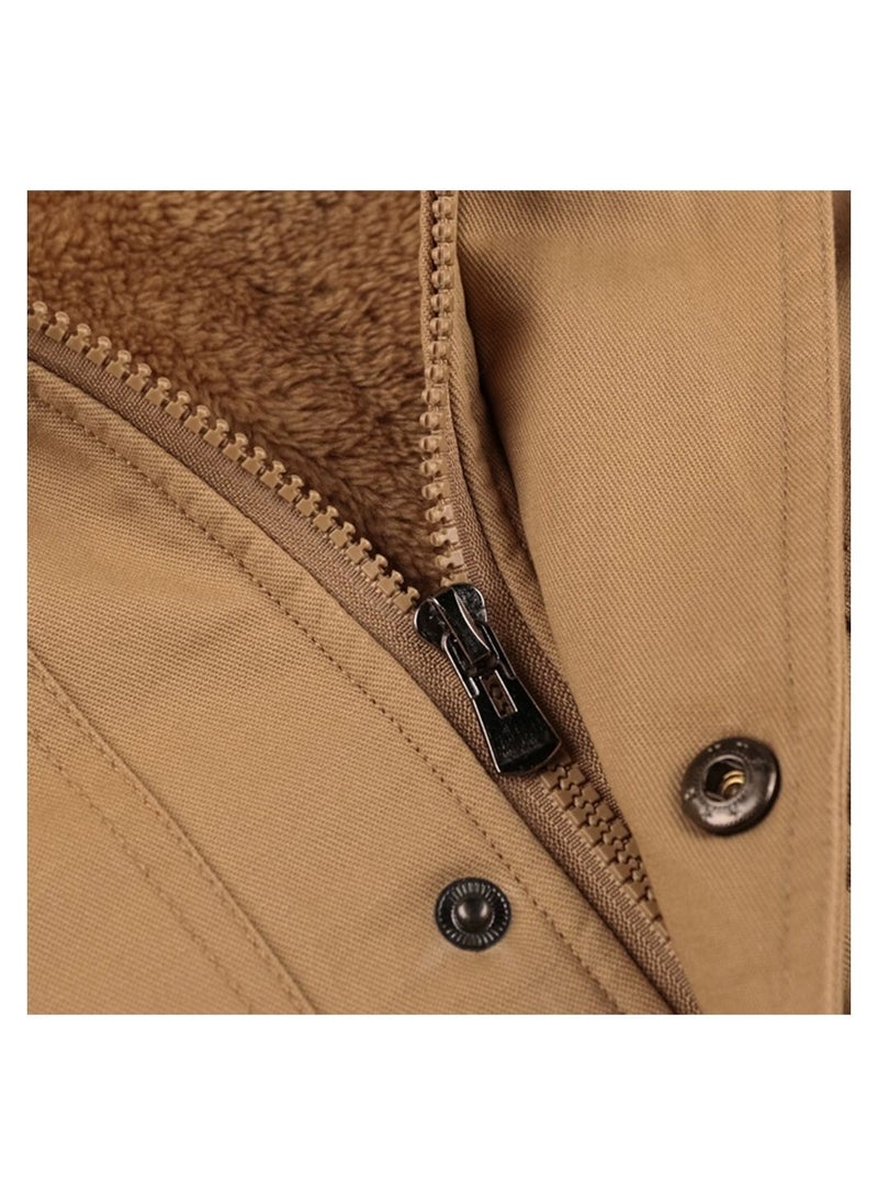 Men's Trench Cloose Standing Collar Hooded Jacket Khaki