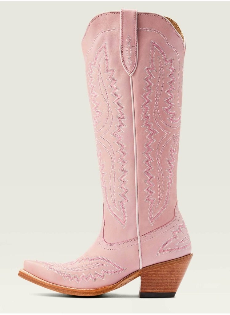 Cowboy Boots For Women Western Embroidered Cowgirl Boots Chunky Heel Wide Tube Boots Pull on Pointy Toe Vintage Boots Pink