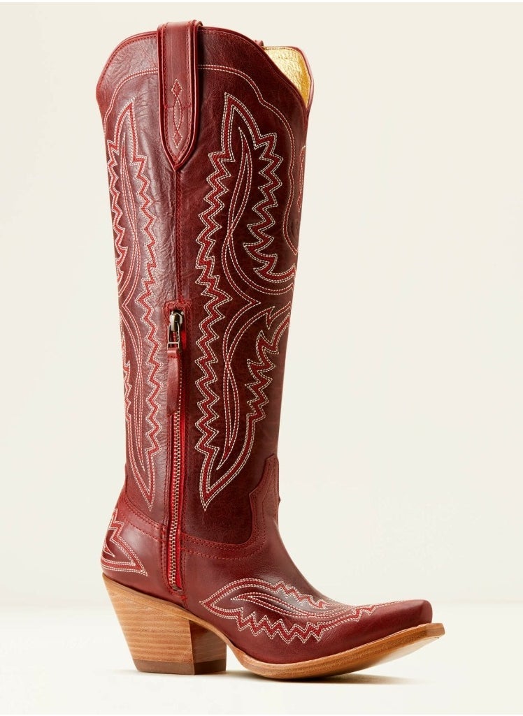 Cowboy Boots For Women Western Embroidered Cowgirl Boots Chunky Heel Wide Tube Boots Pull on Pointy Toe Vintage Boots Red