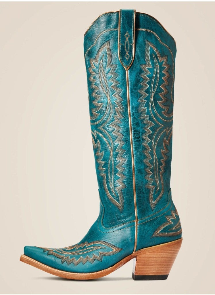 Cowboy Boots For Women Western Embroidered Cowgirl Boots Chunky Heel Wide Tube Boots Pull on Pointy Toe Vintage Boots Peacock Blue