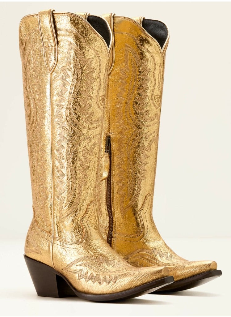 Cowboy Boots For Women Western Embroidered Cowgirl Boots Chunky Heel Wide Tube Boots Pull on Pointy Toe Vintage Boots Gold