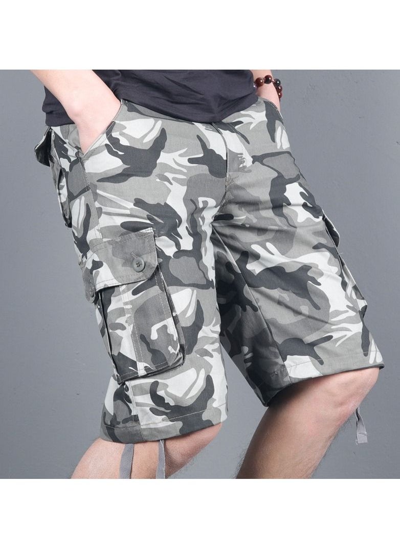 Men's Summer Camouflage Capris Work Shorts Grey Camouflage