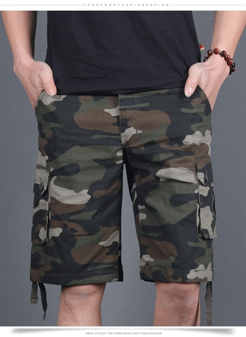 Men's Summer Camouflage Capris Work Shorts Green Camo