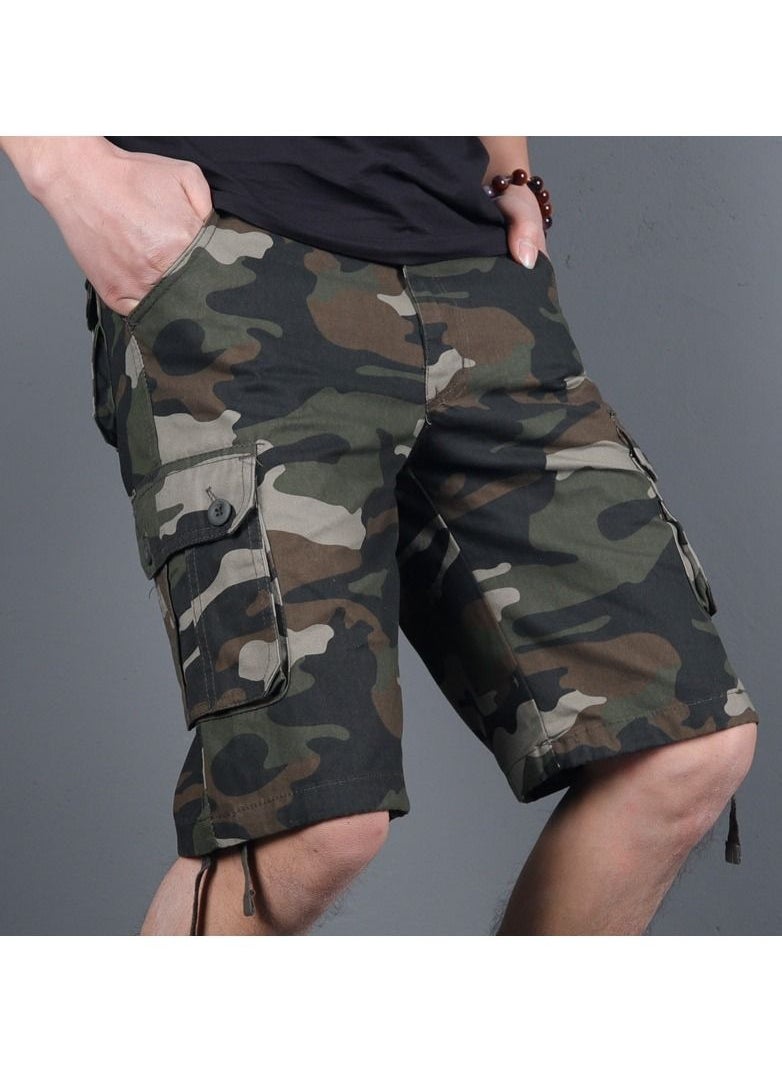 Men's Summer Camouflage Capris Work Shorts Green Camo