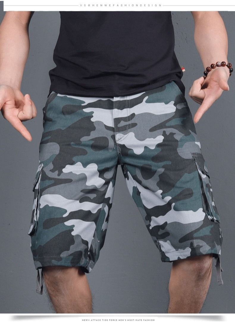 Men's Summer Camouflage Capris Work Shorts Blue Camouflage