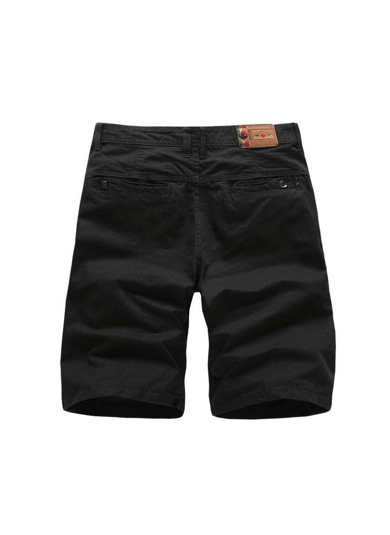 Men's Solid Color Shorts, Pure Cotton Casual Pants Black