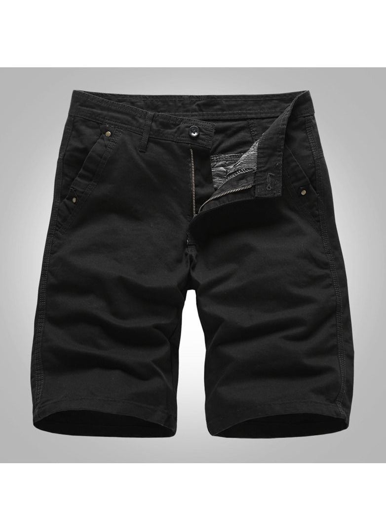 Men's Solid Color Shorts, Pure Cotton Casual Pants Black