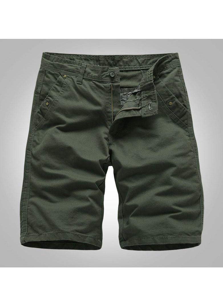 Men's Solid Color Shorts, Pure Cotton Casual Pants Army Green