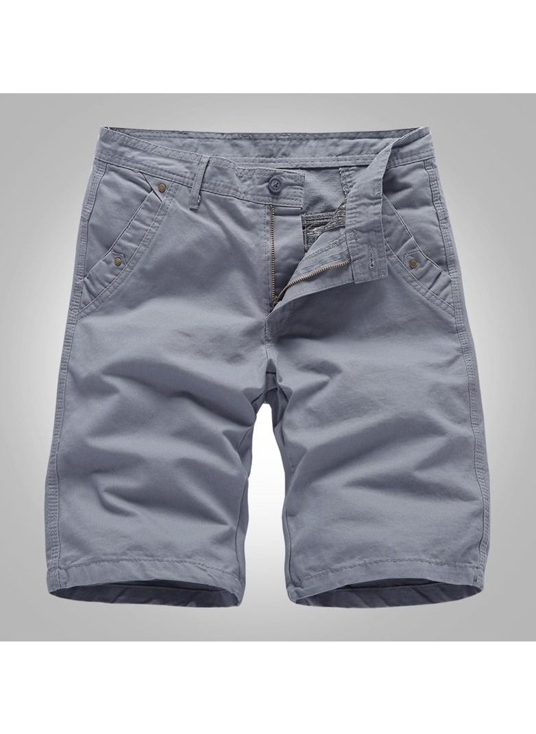 Men's Solid Color Shorts, Pure Cotton Casual Pants Grey