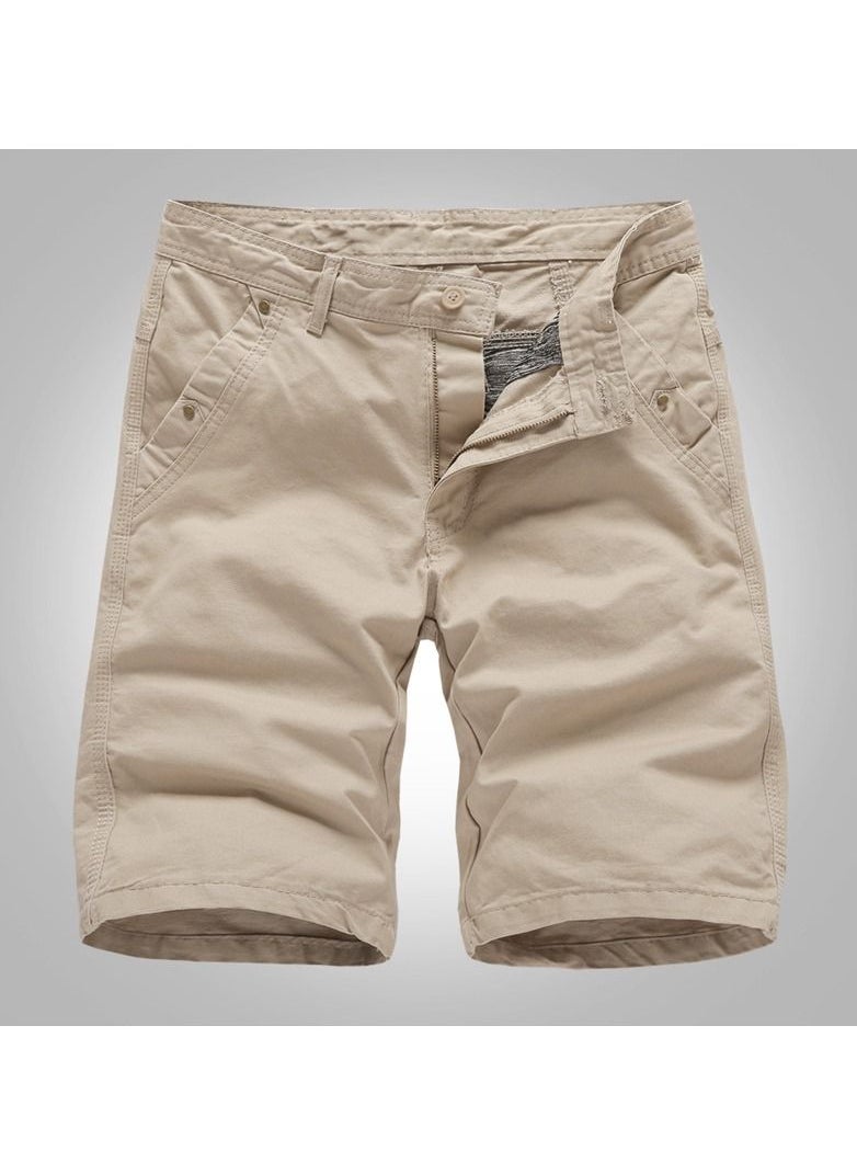 Men's Solid Color Shorts, Pure Cotton Casual Pants Khaki