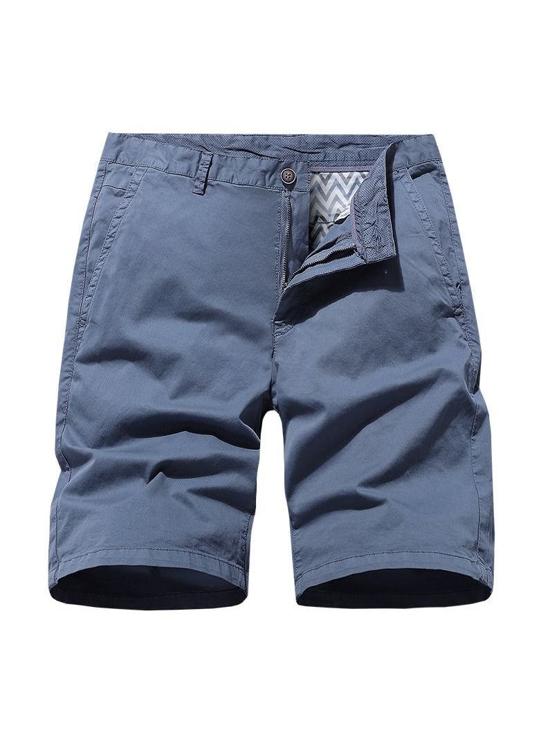 Men's Solid Color Casual Pants, Elastic Pure Cotton Shorts Light Blue