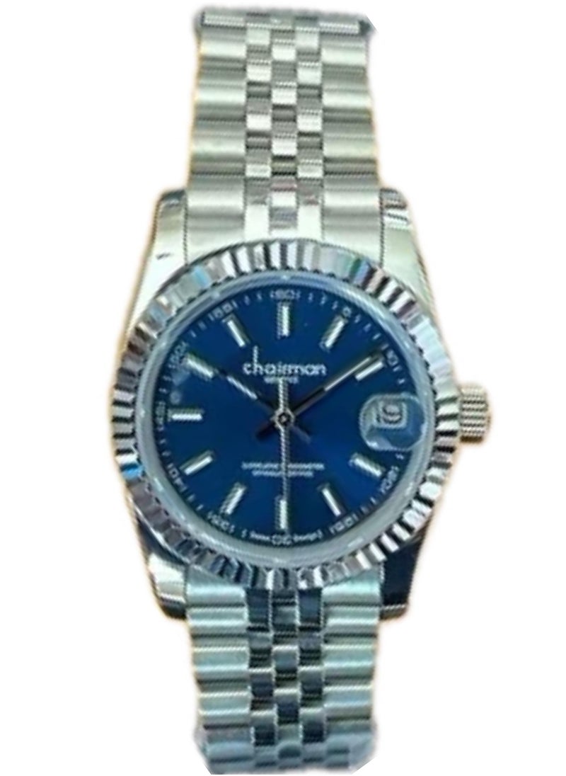 Chairman Geneve Ladies Watch, Stainless Steel Band, Blue Dial, Date Display