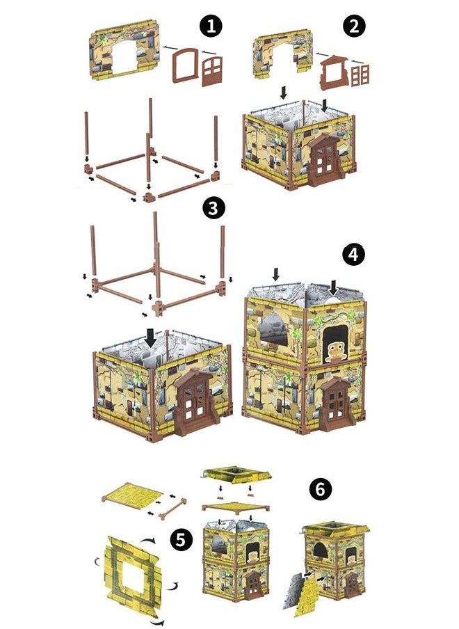Dinosaur Castle 3D Jigsaw Puzzle Assembling Toys for Kids and Adults Graffiti on The Back