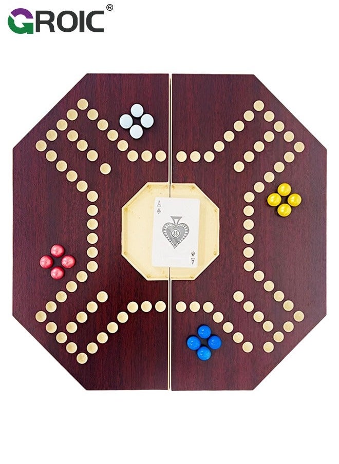 Jackaroo Board Game,Folding Wooden Game for 4 Players with 16 Marbles and Cards,40 cm x 40 Size,Jackaroo Family Marble