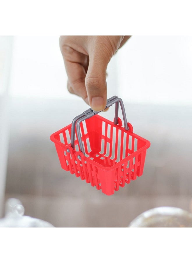 NUOBESTY 10Pcs Mini Shopping Basket Mini Supermarket Cart Small Plastic Retail Shopping Baskets with Handles for Kids Party Favors Dool House (Red)