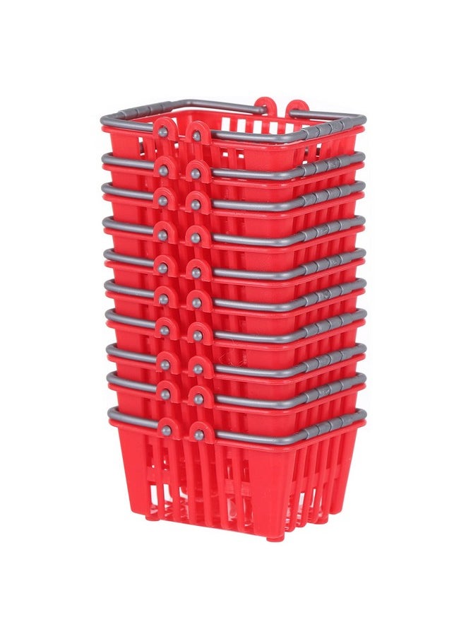 NUOBESTY 10Pcs Mini Shopping Basket Mini Supermarket Cart Small Plastic Retail Shopping Baskets with Handles for Kids Party Favors Dool House (Red)