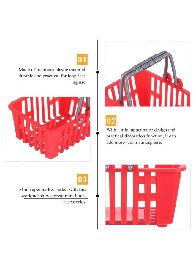 NUOBESTY 10Pcs Mini Shopping Basket Mini Supermarket Cart Small Plastic Retail Shopping Baskets with Handles for Kids Party Favors Dool House (Red)