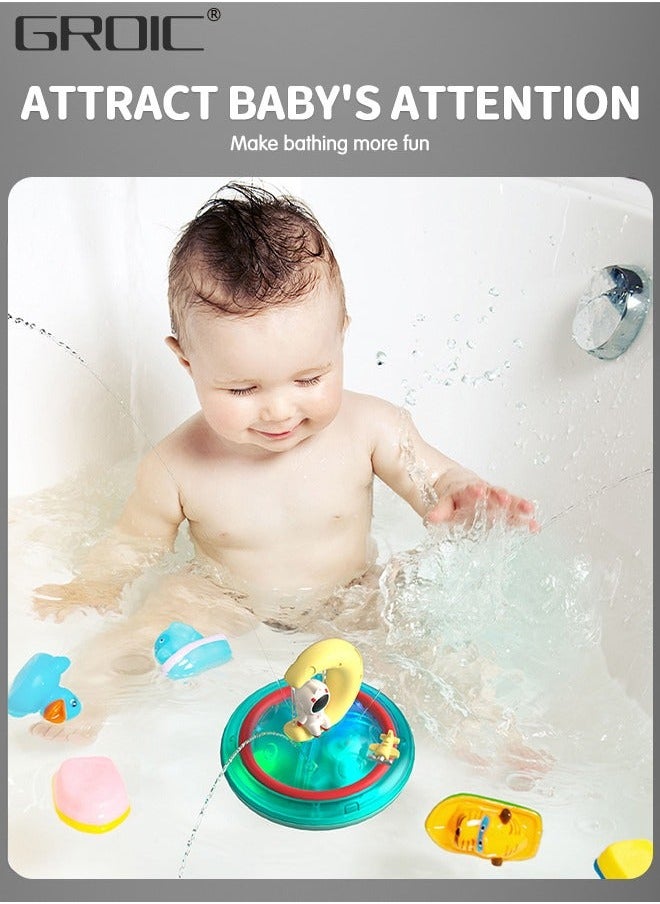 Electric Baby Bath Toys, Space Astronaut Swimming & Bathing Spray Water Light Up Toys with LED Light, Automatic Rotation, Ring play Bathtub Toy Rechargeable Battery