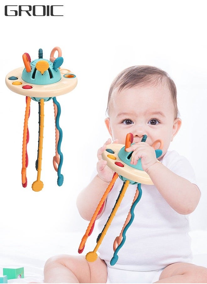 Baby Sensory Montessori Silicone Toy, Travel Pull String Developing Fine Motor Skill, Multi-Sensory Early Educational Toys Gift for Toddlers