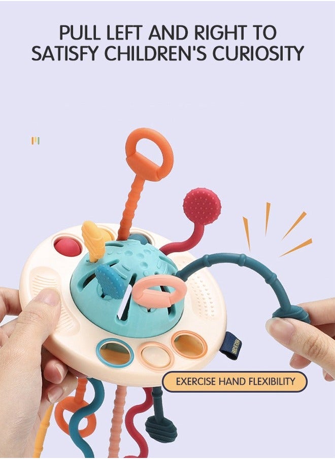 Baby Sensory Montessori Silicone Toy, Travel Pull String Developing Fine Motor Skill, Multi-Sensory Activity Early Educational Birthday Gift for Toddlers