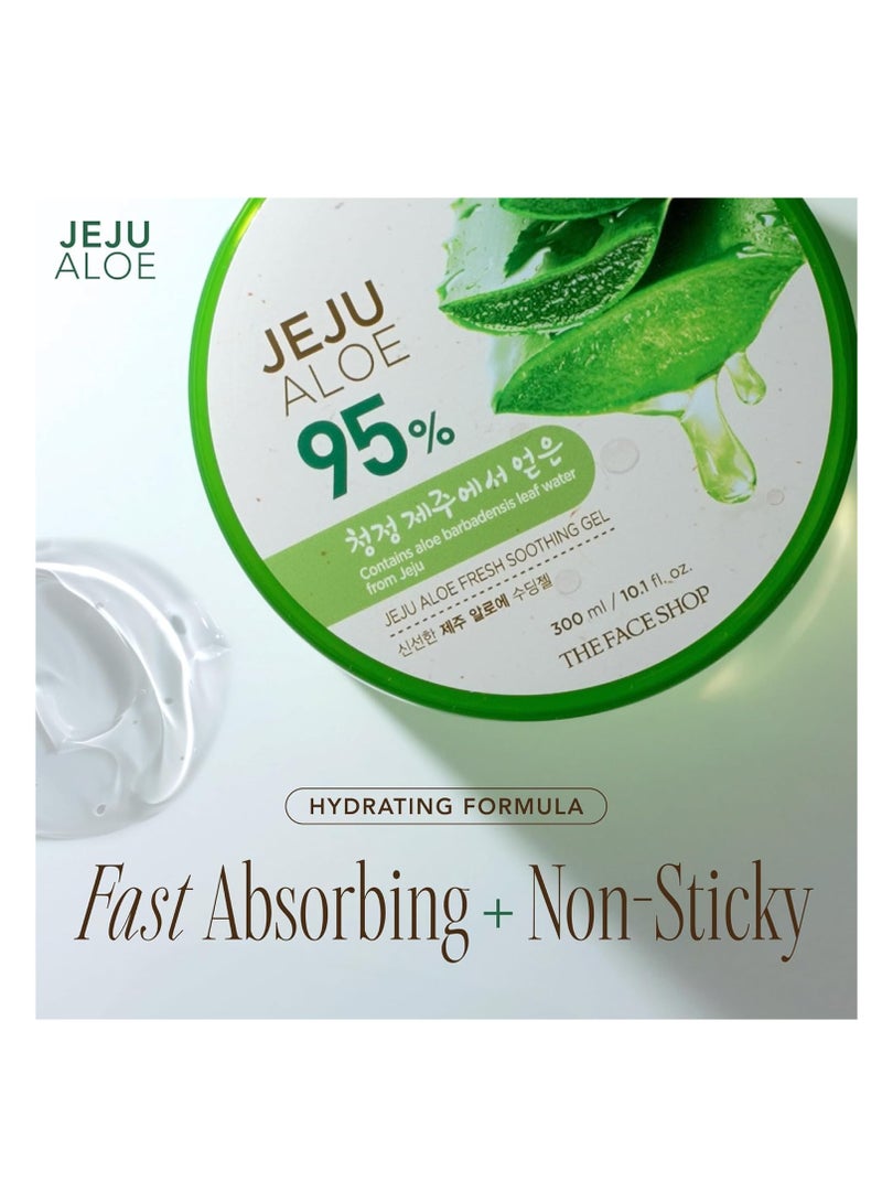 Jeju Aloe Soothing Gel | Multi-use Moisturizing & Soothing Gel For Face, Body & Sun Burn Care | 95% Aloe Vera Extract, All Skin Types, 10.14 fl oz, Korean Skincare 300 mlml