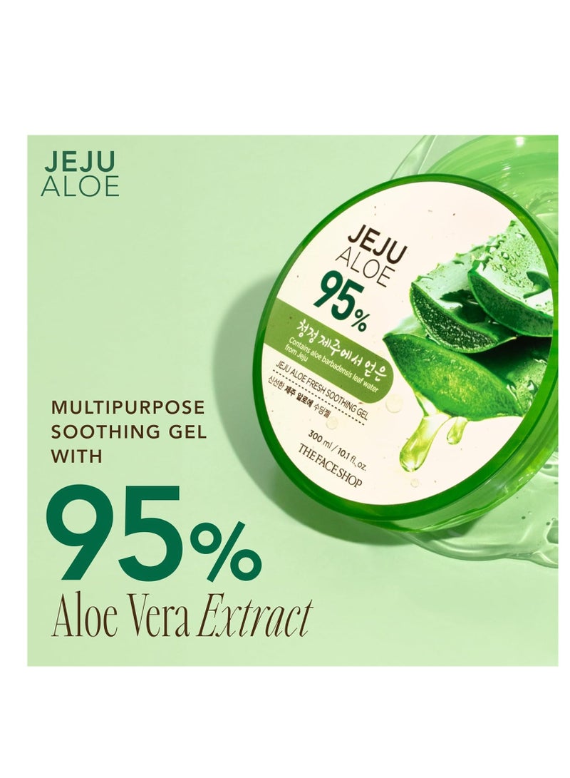 Jeju Aloe Soothing Gel | Multi-use Moisturizing & Soothing Gel For Face, Body & Sun Burn Care | 95% Aloe Vera Extract, All Skin Types, 10.14 fl oz, Korean Skincare 300 mlml