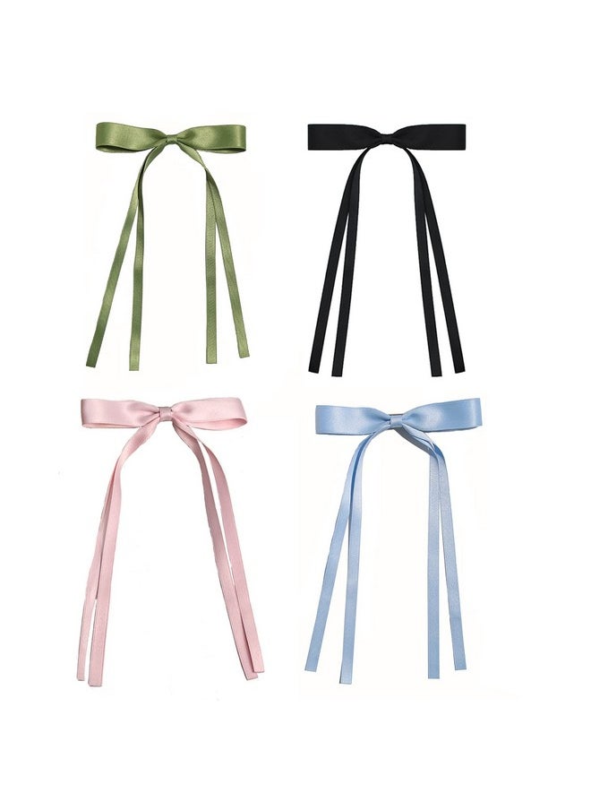 AUONY 4PCS Hair Clips for Women, Tassel Ribbon Hair Bows Barrettes Clips With Long Tail for Girls Women Hair Accessories